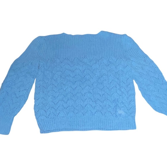 vintage hand knitted open weave blue sweater - Picture 4 of 5